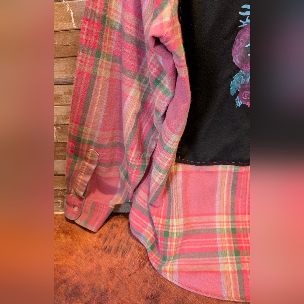 Incubus Graphic Upcycled Dip Dye Bleached Flannel Shirt - Picture 6 of 14